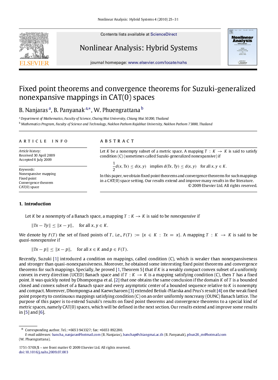 Fixed point theorems and convergence theorems for Suzuki-generalized nonexpansive mappings in CAT(0) spaces