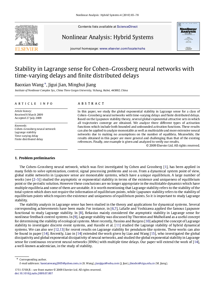 Stability in Lagrange sense for Cohen-Grossberg neural networks with time-varying delays and finite distributed delays