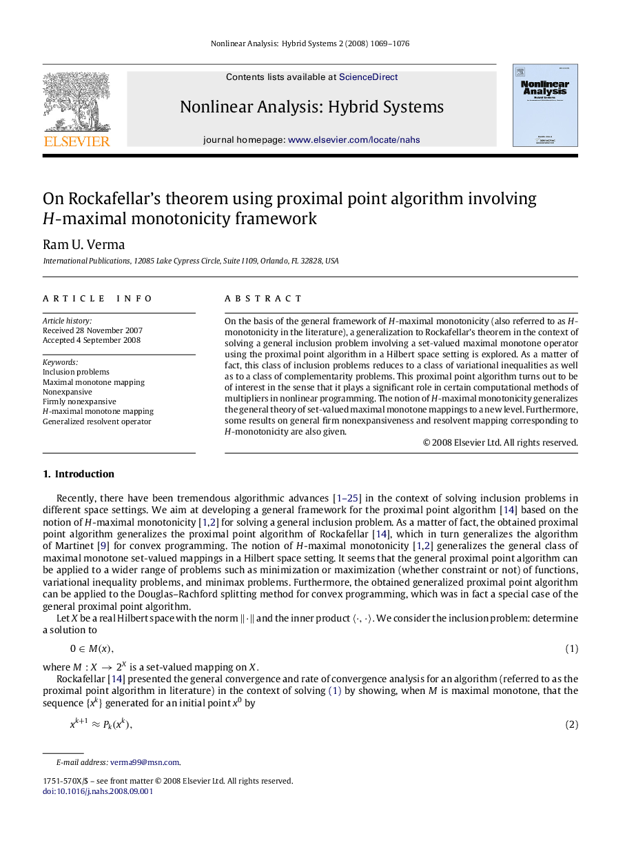 On Rockafellar’s theorem using proximal point algorithm involving HH-maximal monotonicity framework