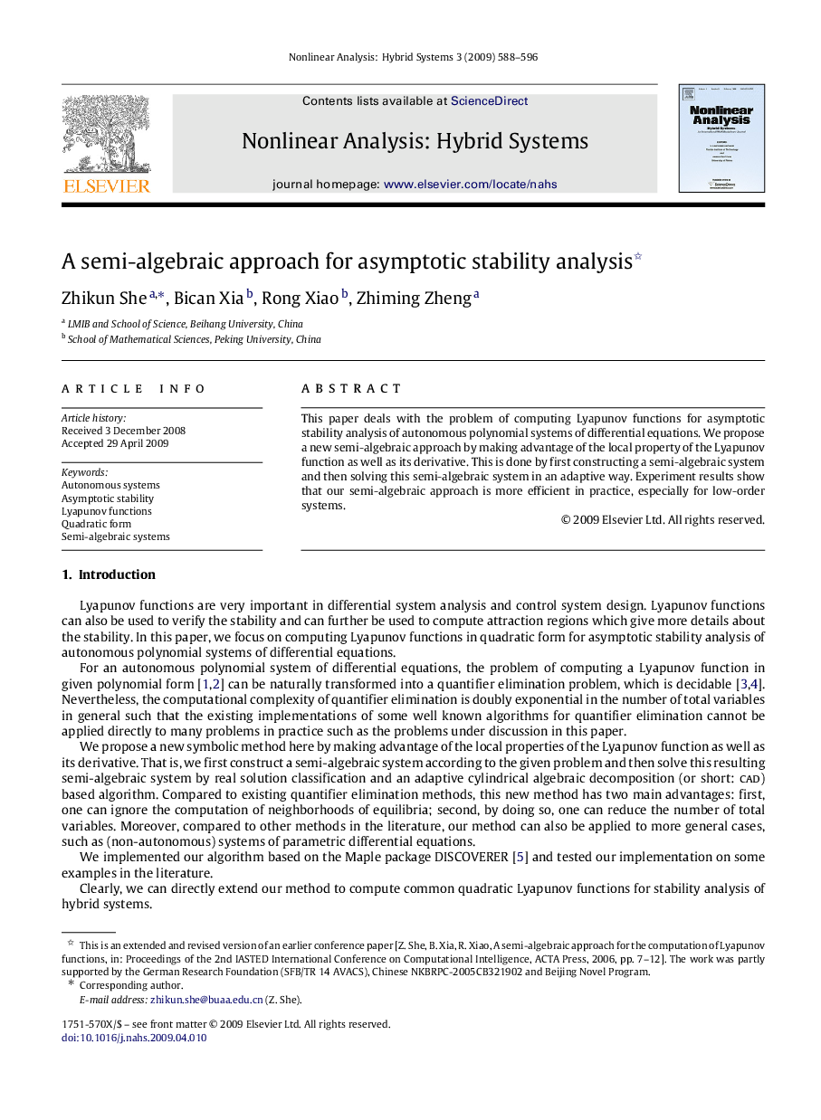 A semi-algebraic approach for asymptotic stability analysis