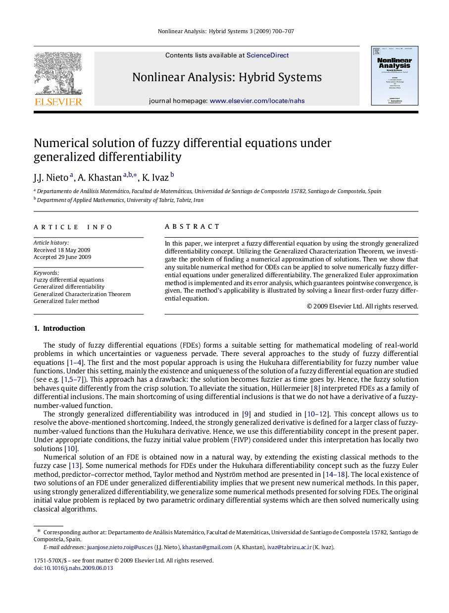 Numerical solution of fuzzy differential equations under generalized differentiability