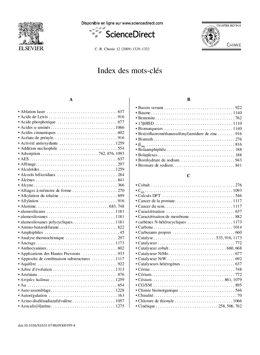 Index des Mots clés francais