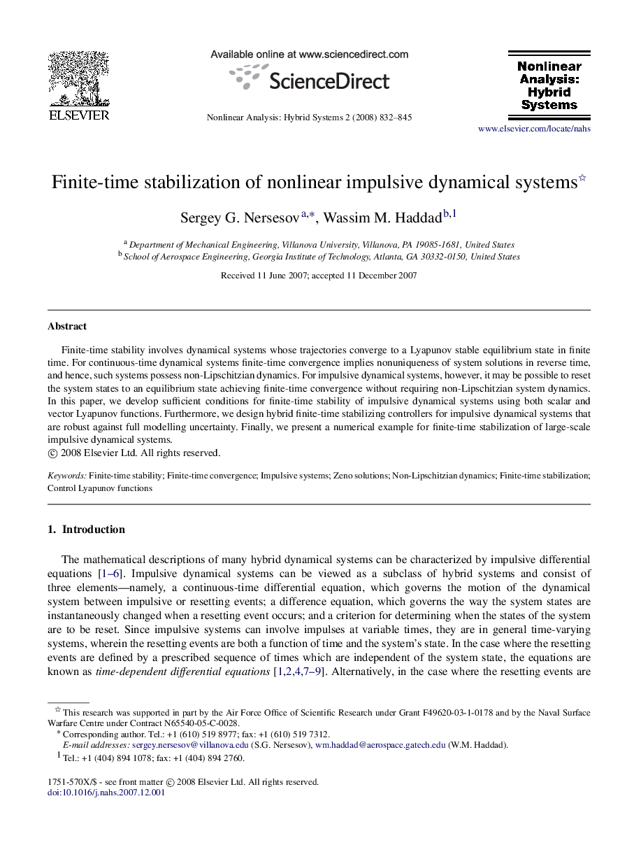 Finite-time stabilization of nonlinear impulsive dynamical systems 