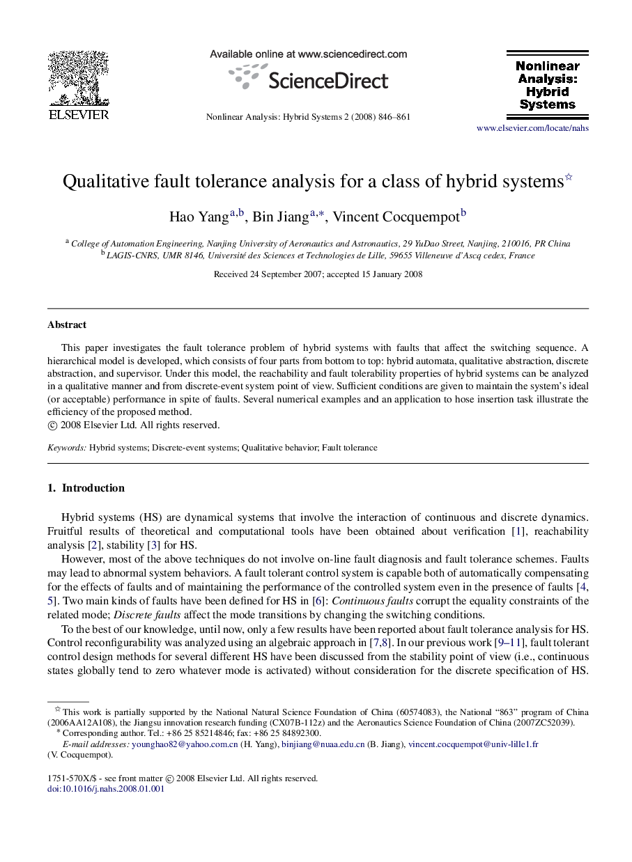 Qualitative fault tolerance analysis for a class of hybrid systems 