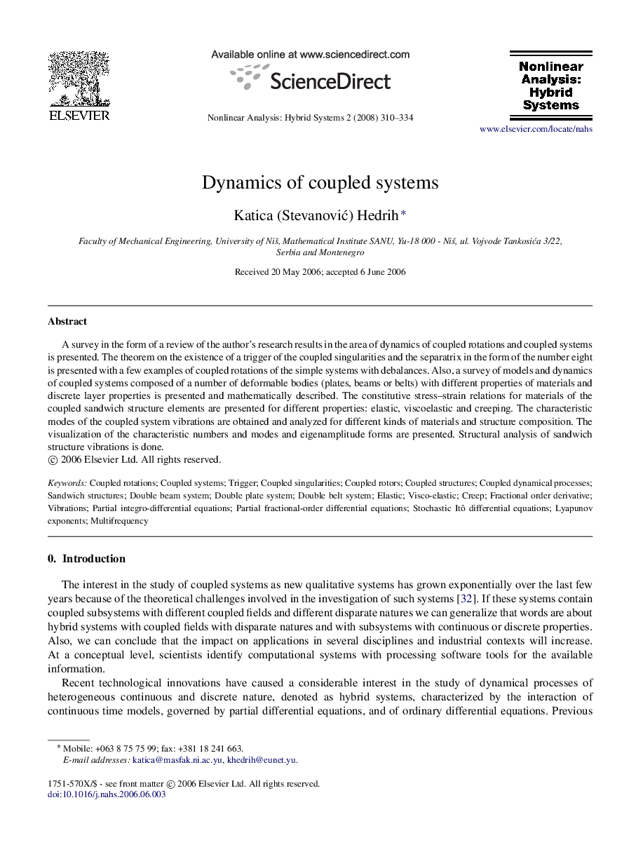 Dynamics of coupled systems