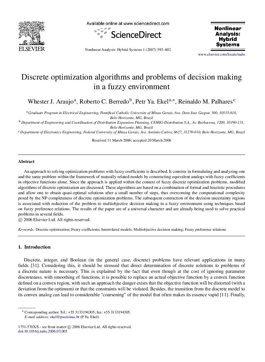 Discrete optimization algorithms and problems of decision making in a fuzzy environment