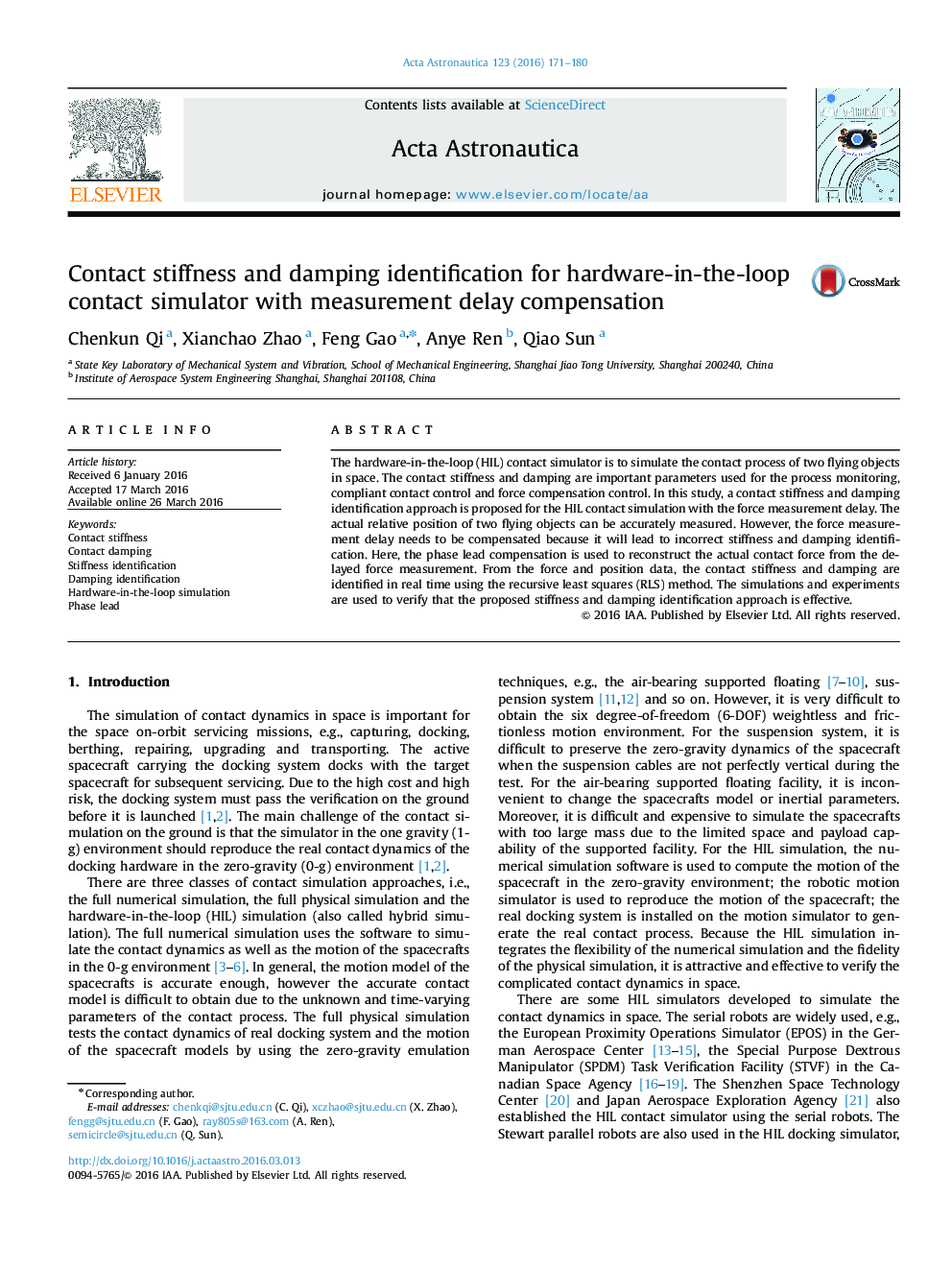 Contact stiffness and damping identification for hardware-in-the-loop contact simulator with measurement delay compensation