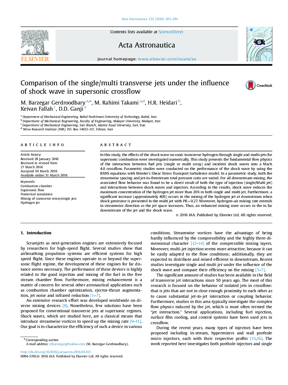 Comparison of the single/multi transverse jets under the influence of shock wave in supersonic crossflow