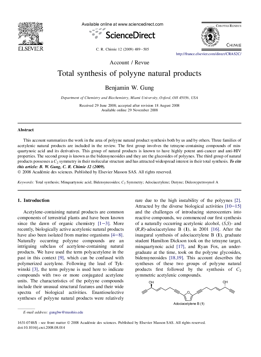 Total synthesis of polyyne natural products