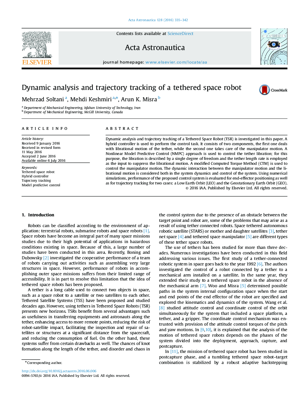 Dynamic analysis and trajectory tracking of a tethered space robot