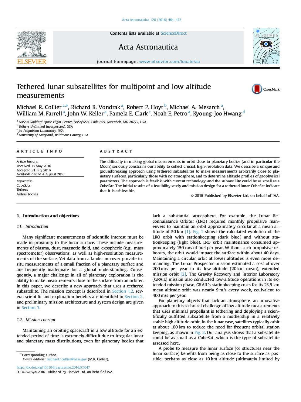 Tethered lunar subsatellites for multipoint and low altitude measurements