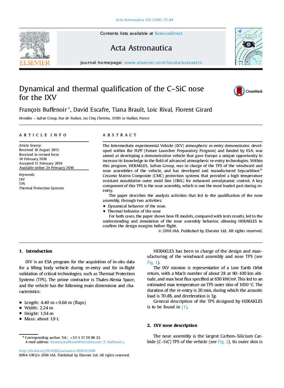 صلاحیت دینامیکی و حرارتی بینی C-SiC برای IXV