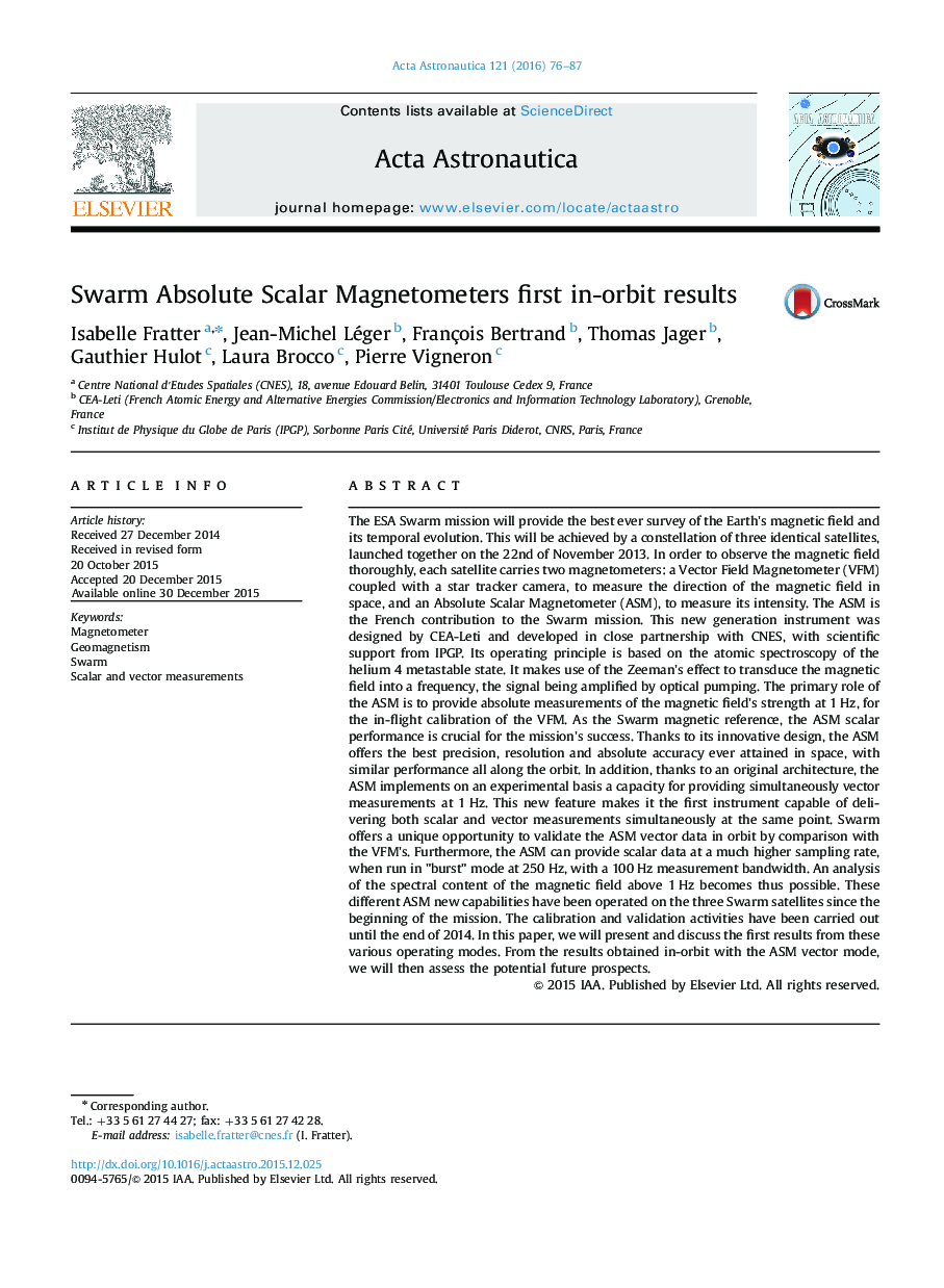 Swarm Absolute Scalar Magnetometers first in-orbit results