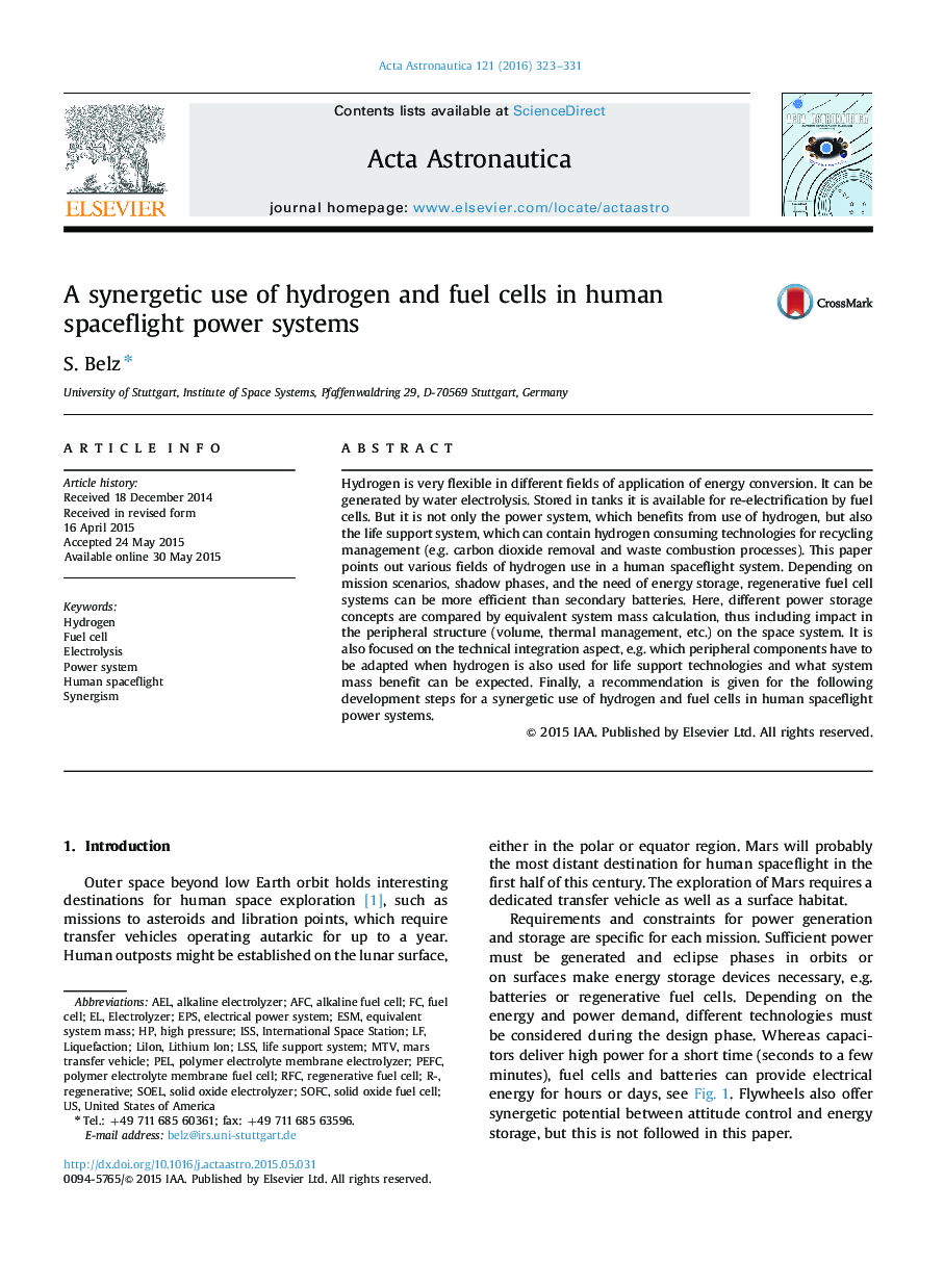 A synergetic use of hydrogen and fuel cells in human spaceflight power systems