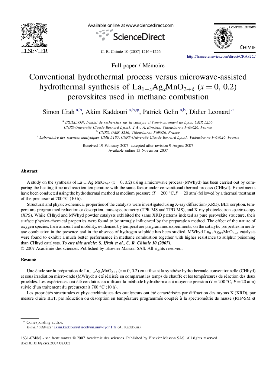 Conventional hydrothermal process versus microwave-assisted hydrothermal synthesis of La1−xAgxMnO3+δ (x = 0, 0.2) perovskites used in methane combustion