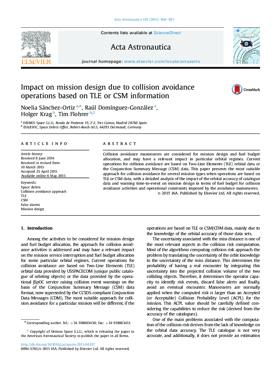 Impact on mission design due to collision avoidance operations based on TLE or CSM information