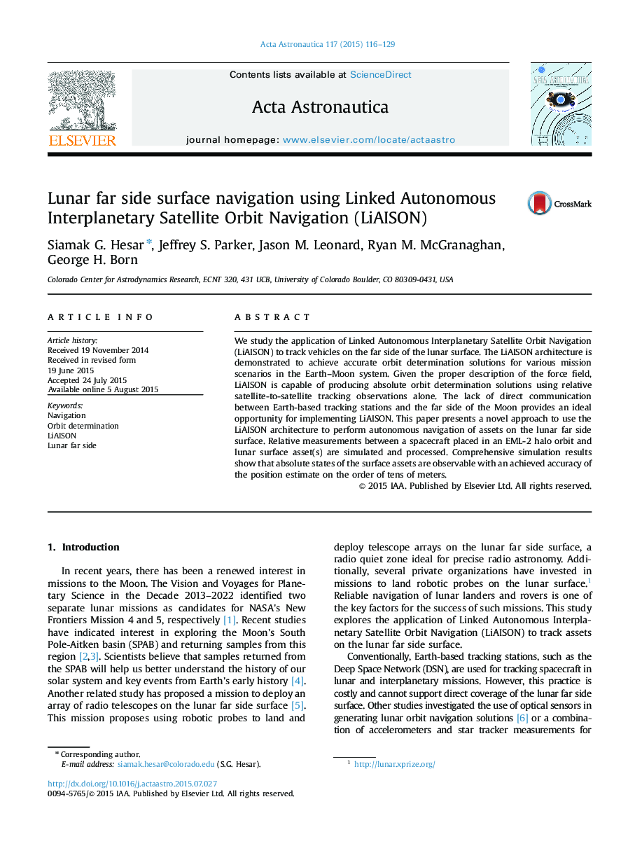 Lunar far side surface navigation using Linked Autonomous Interplanetary Satellite Orbit Navigation (LiAISON)