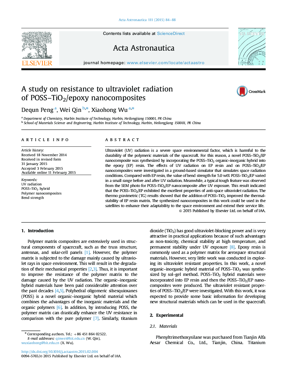 A study on resistance to ultraviolet radiation of POSS–TiO2/epoxy nanocomposites