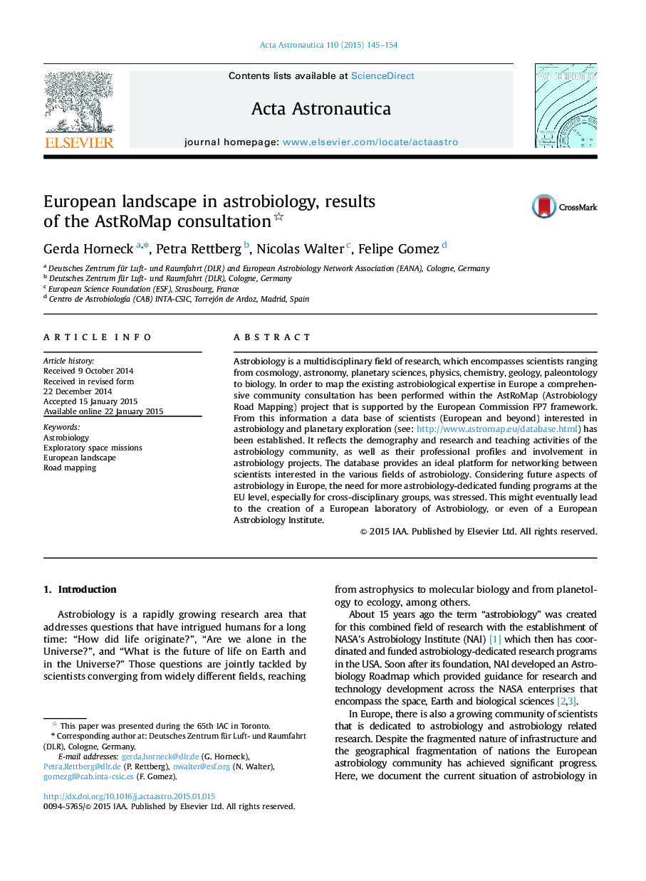 European landscape in astrobiology, results of the AstRoMap consultation 