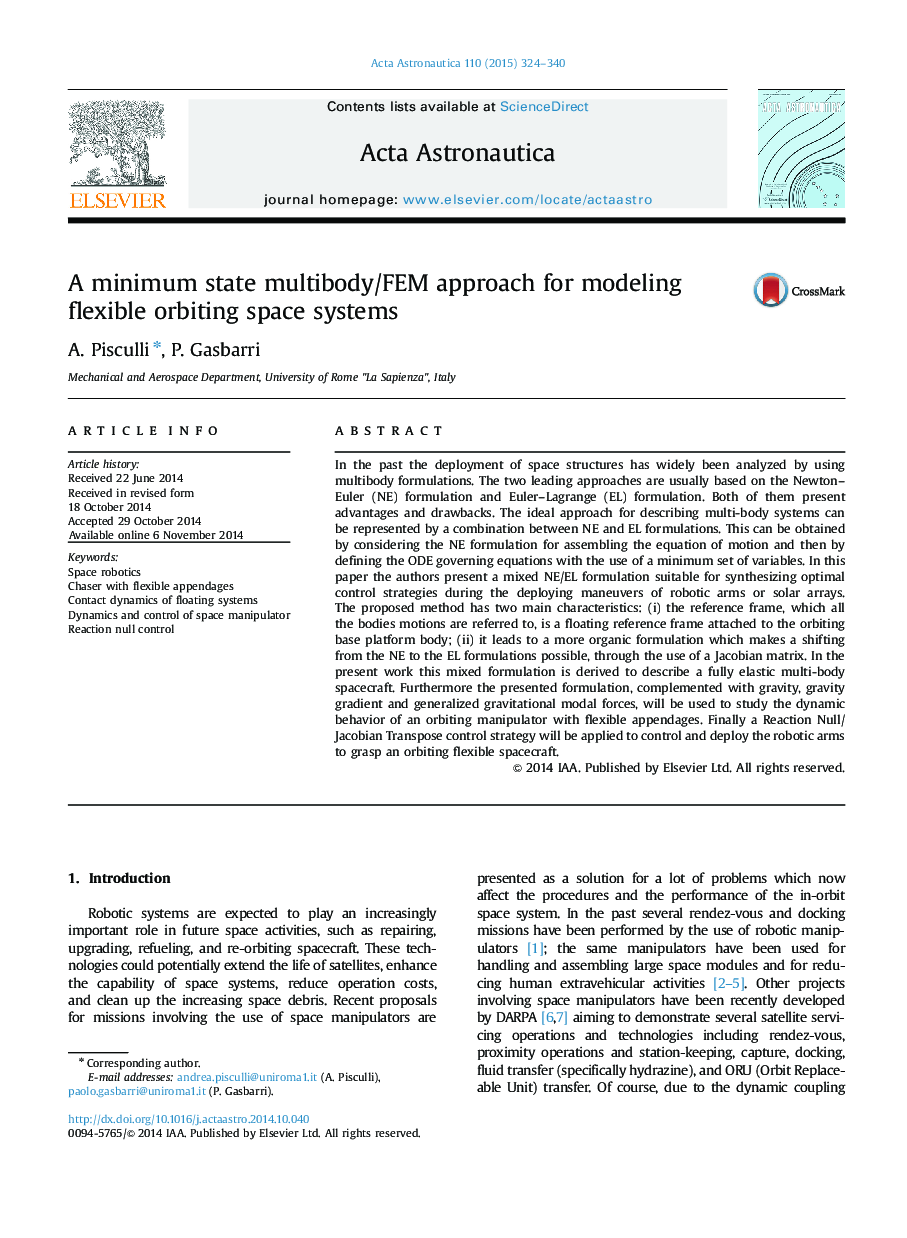 عکس صفحه اول مقاله: A minimum state multibody/FEM approach for modeling flexible orbiting space systems A minimum state multibody/FEM approach for modeling flexible orbiting space systems