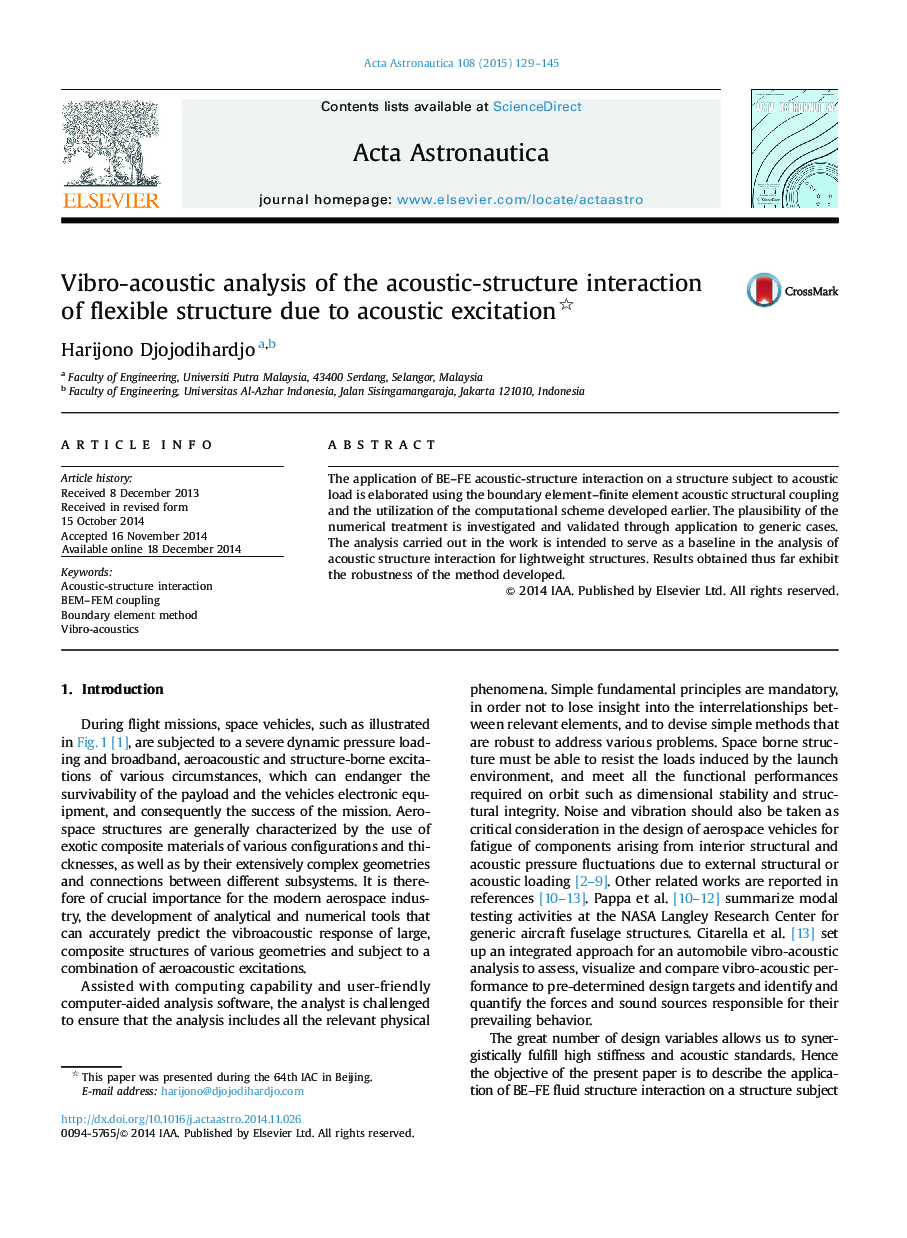 Vibro-acoustic analysis of the acoustic-structure interaction of flexible structure due to acoustic excitation 