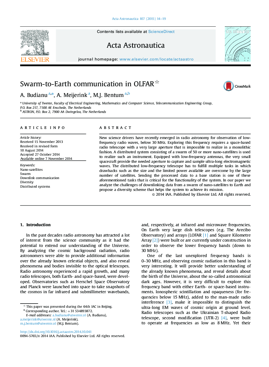 Swarm-to-Earth communication in OLFAR