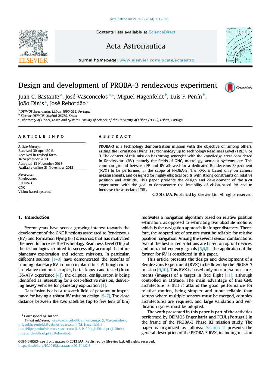 Design and development of PROBA-3 rendezvous experiment