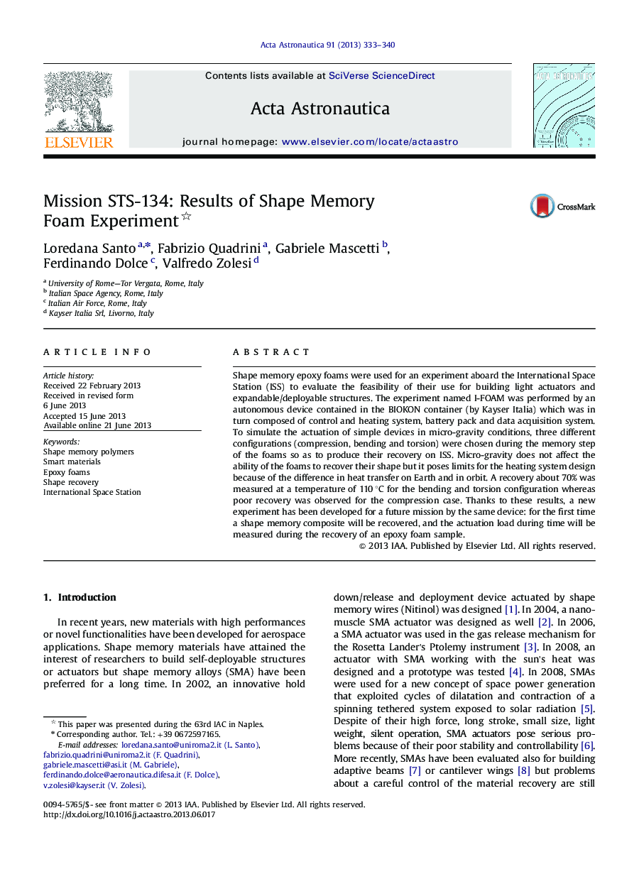 Mission STS-134: Results of Shape Memory Foam Experiment 