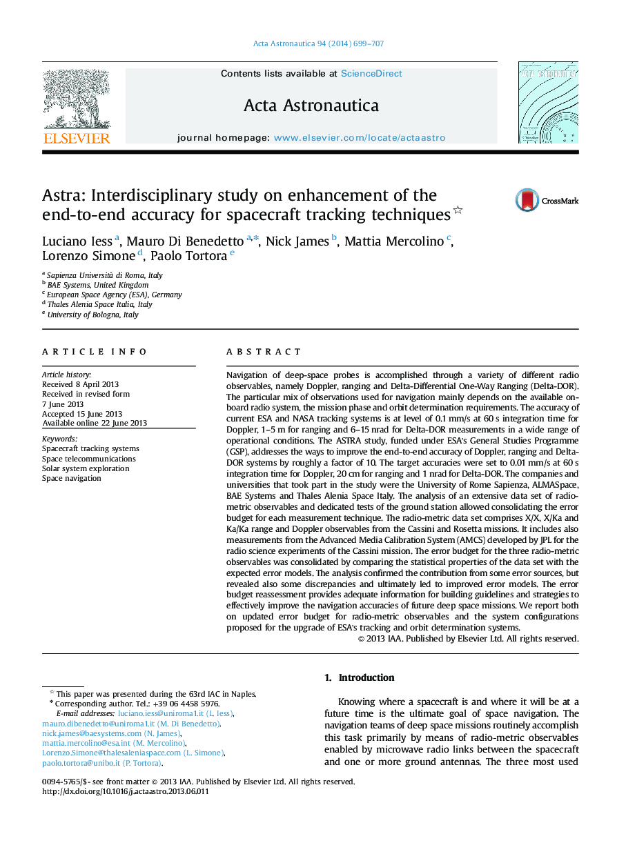 Astra: Interdisciplinary study on enhancement of the end-to-end accuracy for spacecraft tracking techniques 