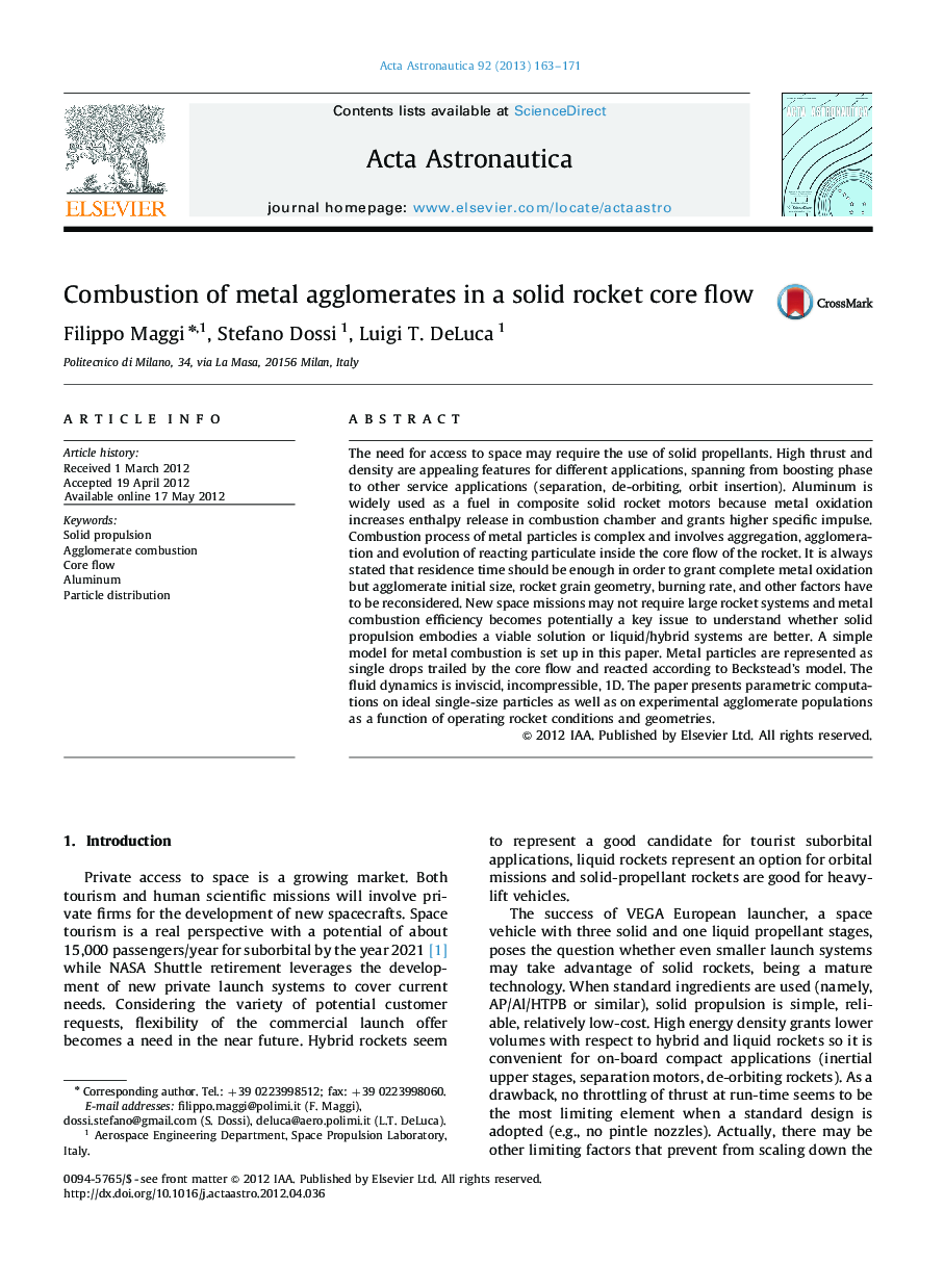 Combustion of metal agglomerates in a solid rocket core flow