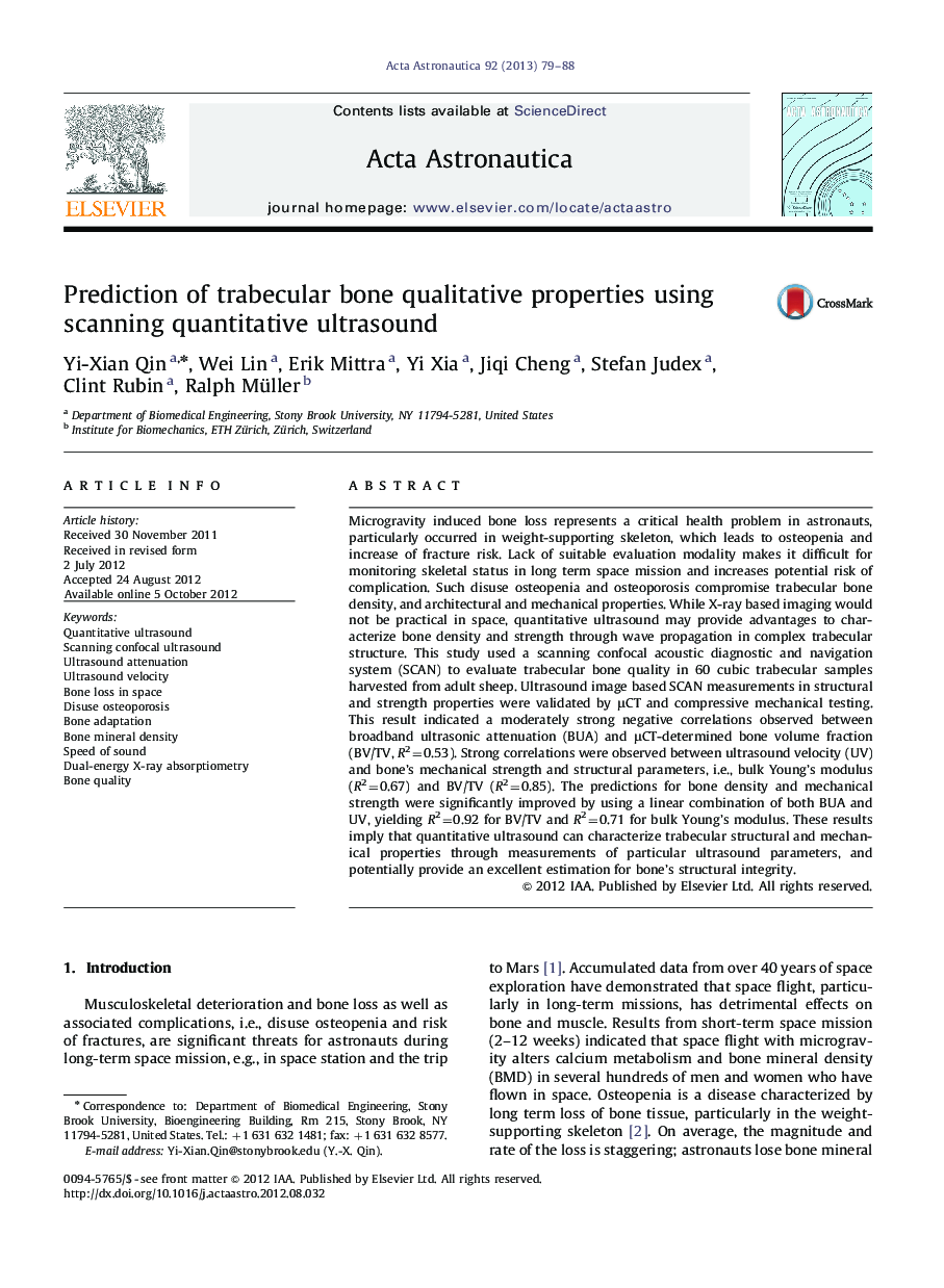 Prediction of trabecular bone qualitative properties using scanning quantitative ultrasound