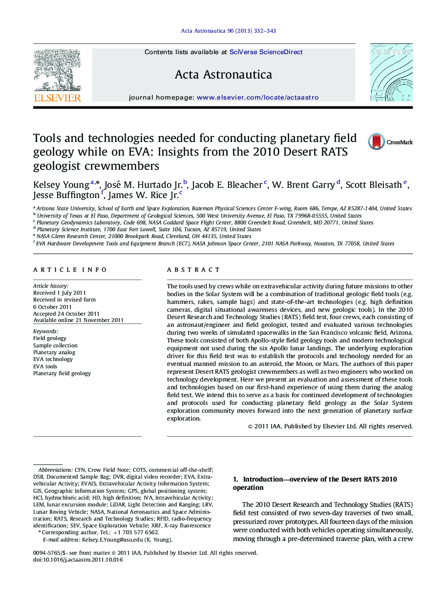 Tools and technologies needed for conducting planetary field geology while on EVA: Insights from the 2010 Desert RATS geologist crewmembers