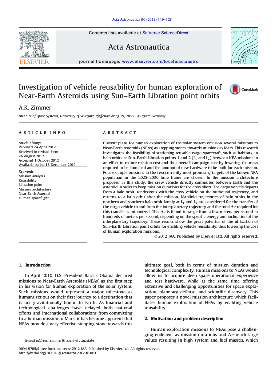 Investigation of vehicle reusability for human exploration of Near-Earth Asteroids using Sun-Earth Libration point orbits