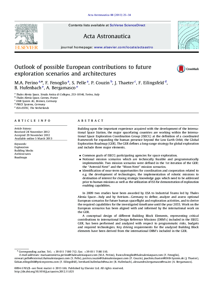 Outlook of possible European contributions to future exploration scenarios and architectures
