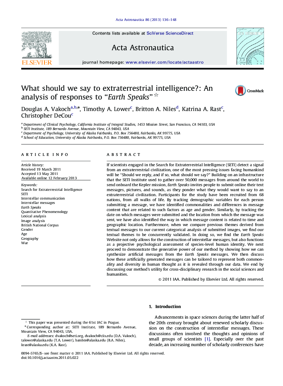 What should we say to extraterrestrial intelligence?: An analysis of responses to “Earth Speaks” 