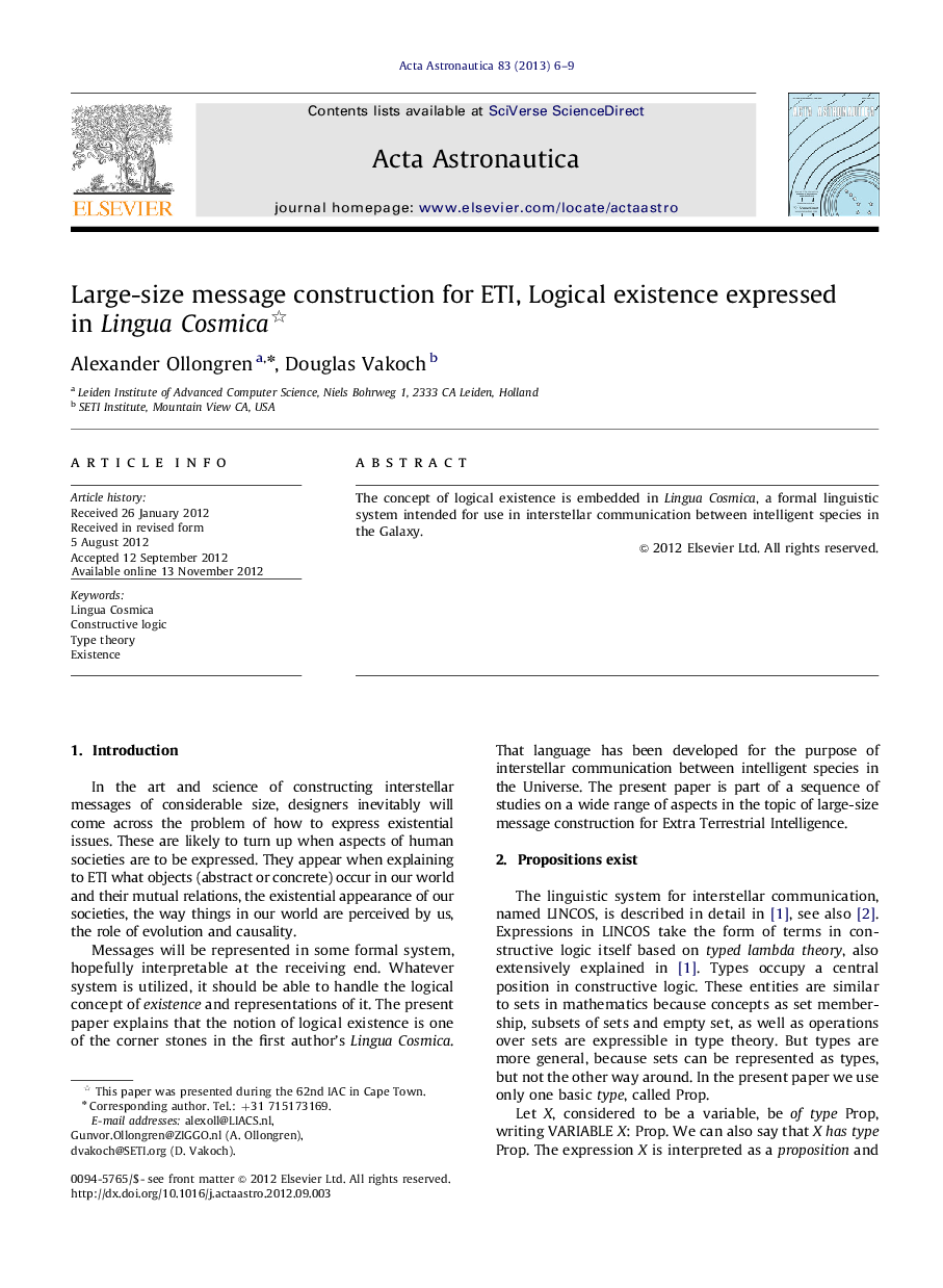 Large-size message construction for ETI, Logical existence expressed in Lingua Cosmica 