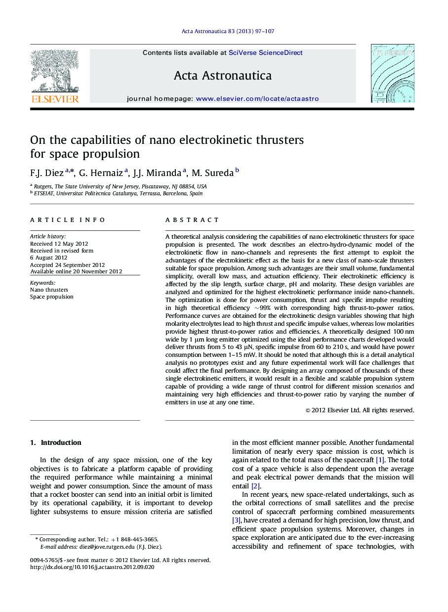 On the capabilities of nano electrokinetic thrusters for space propulsion