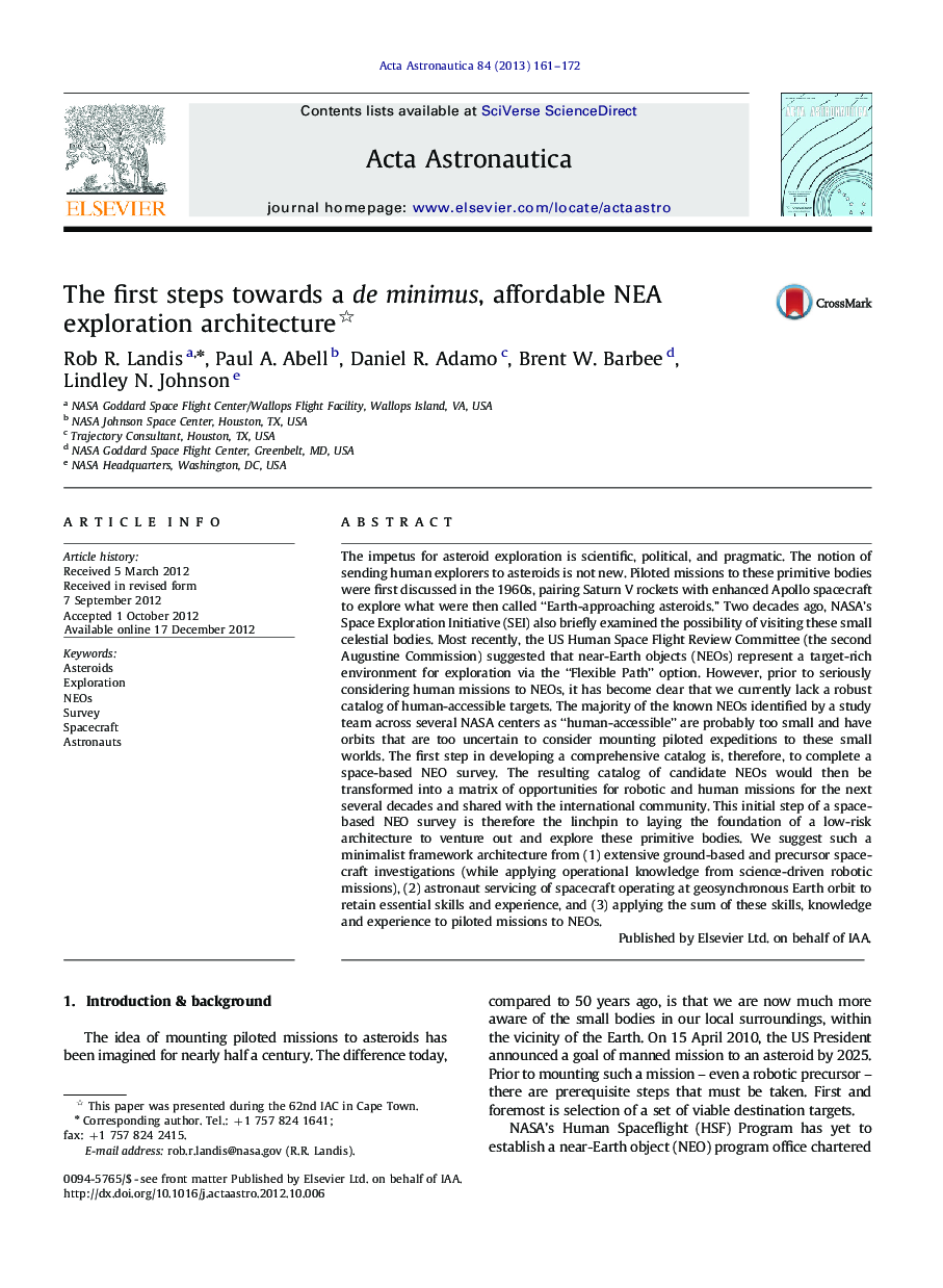 The first steps towards a de minimus, affordable NEA exploration architecture 