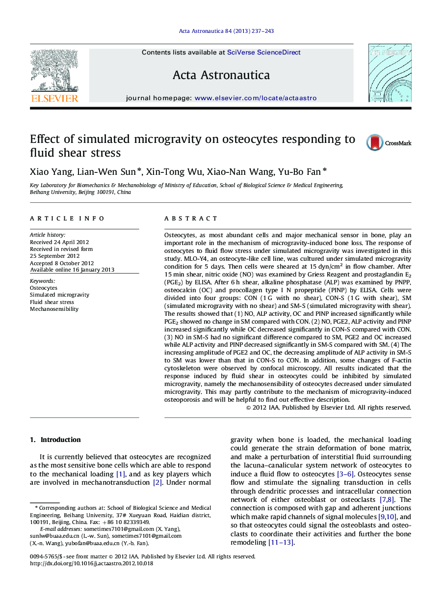 Effect of simulated microgravity on osteocytes responding to fluid shear stress