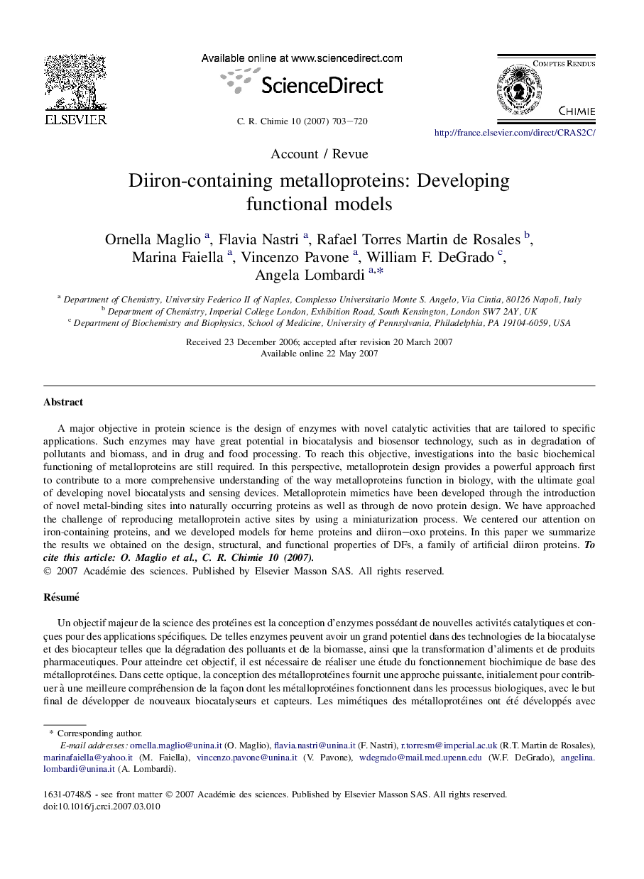 Diiron-containing metalloproteins: Developing functional models