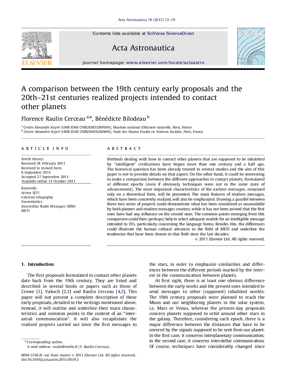 A comparison between the 19th century early proposals and the 20th–21st centuries realized projects intended to contact other planets