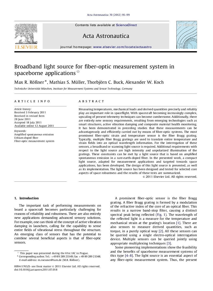 Broadband light source for fiber-optic measurement system in spaceborne applications 