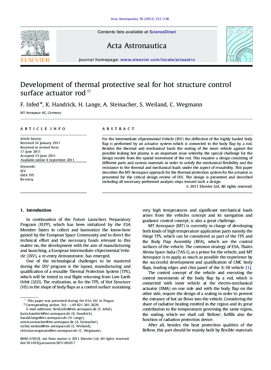 Development of thermal protective seal for hot structure control surface actuator rod 