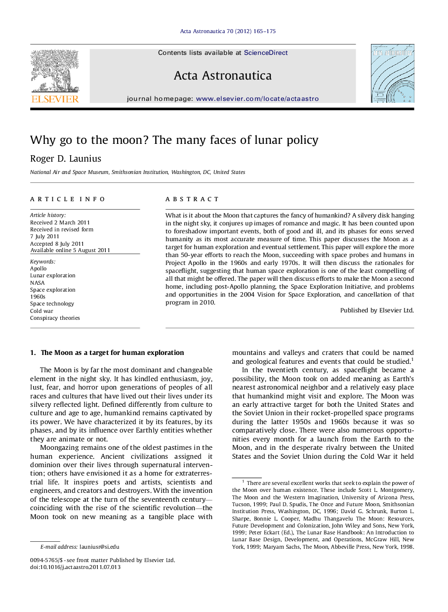 عکس صفحه اول مقاله: Why go to the moon? The many faces of lunar policy Why go to the moon? The many faces of lunar policy