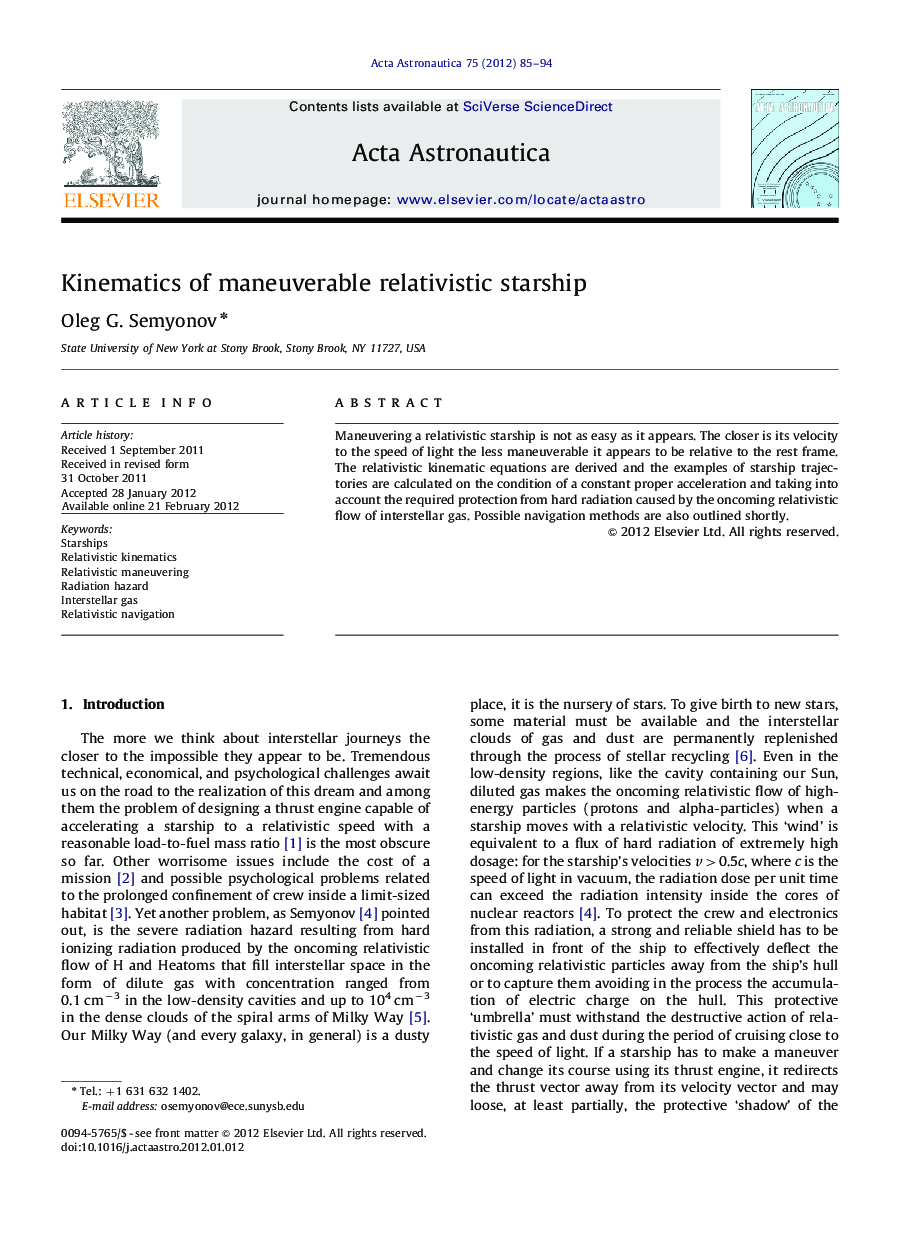 Kinematics of maneuverable relativistic starship