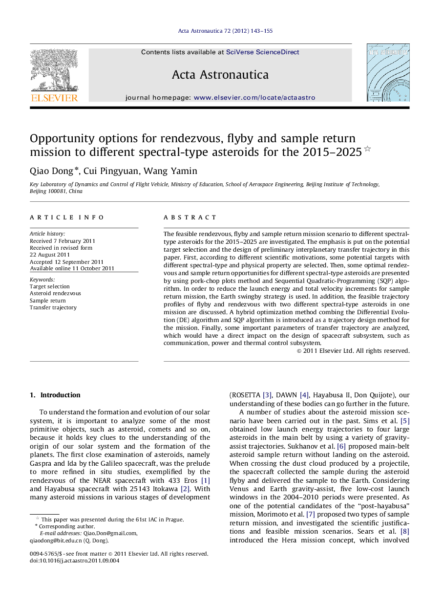 Opportunity options for rendezvous, flyby and sample return mission to different spectral-type asteroids for the 2015–2025 