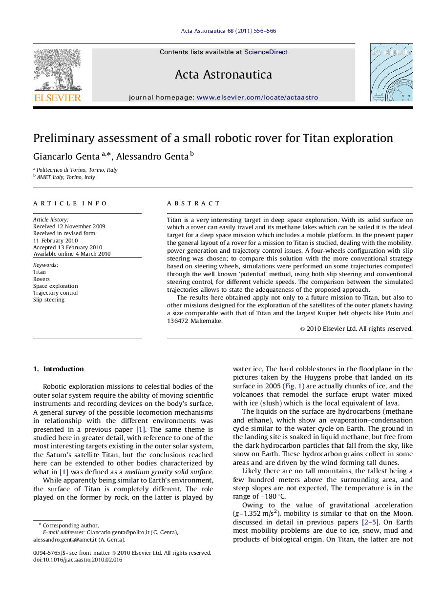 Preliminary assessment of a small robotic rover for Titan exploration