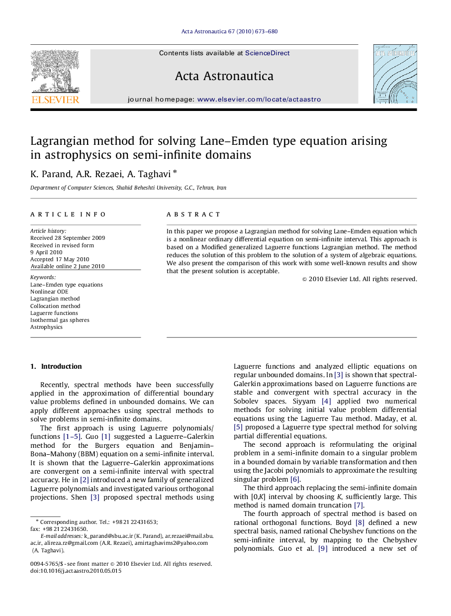 Lagrangian method for solving Lane–Emden type equation arising in astrophysics on semi-infinite domains