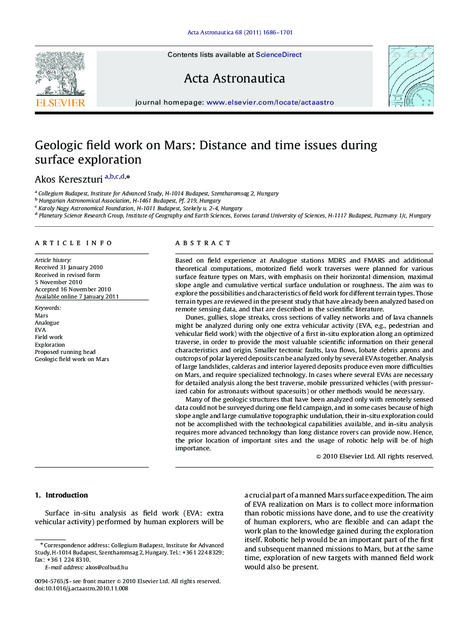 Geologic field work on Mars: Distance and time issues during surface exploration