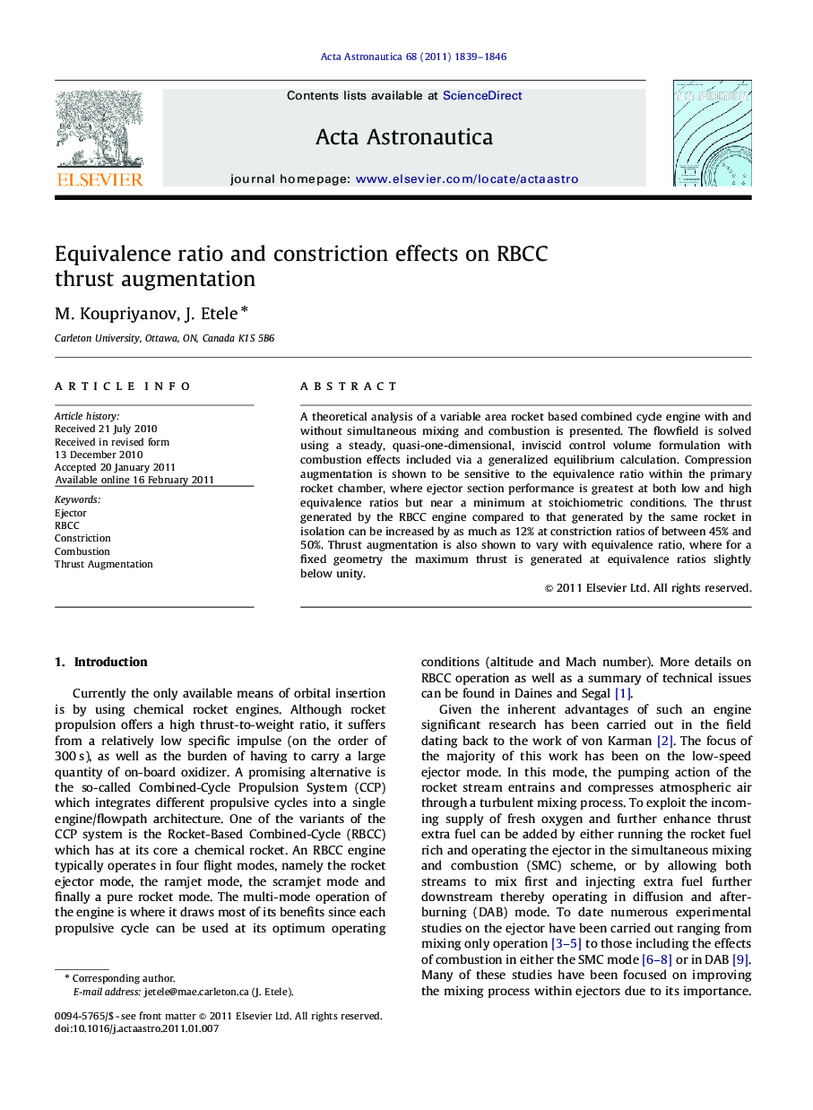 Equivalence ratio and constriction effects on RBCC thrust augmentation